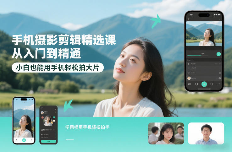 手机摄影剪辑精选课,从入门到精通,小白也能用手机轻松拍大片-网赚副业网