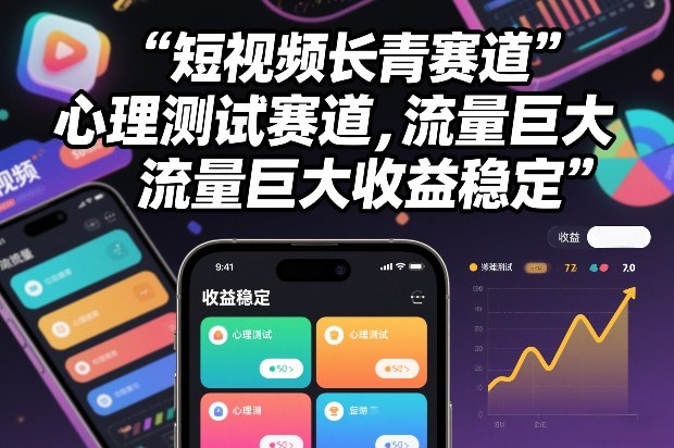短视频长青赛道，心里测试赛道，流量巨大，收益稳定-网赚副业网