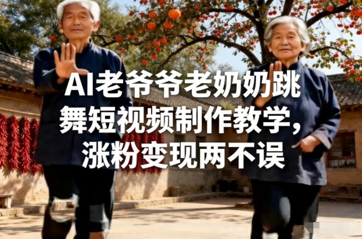 AI老爷爷老奶奶跳舞短视频制作教学,涨粉变现两不误-网赚副业网