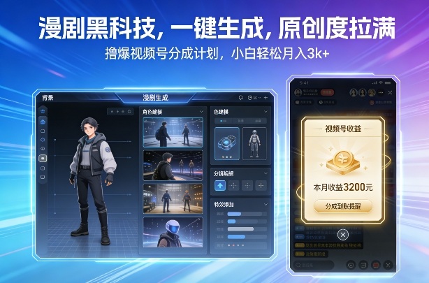 漫剧黑科技,一键生成,原创度拉满,撸爆视频号分成计划,小白轻松月入3k+-网赚副业网
