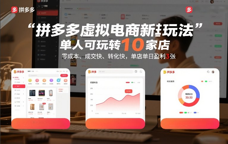 拼多多虚拟电商新玩法,单人可玩转10家店,零成本、成交快、转化快,单店单日盈利3张【揭秘】-网赚副业网