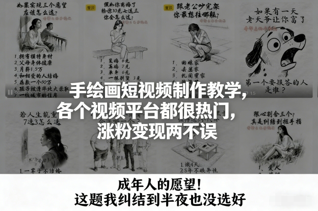 手绘画短视频制作教学,各个视频平台都很热门,涨粉变现两不误-网赚副业网
