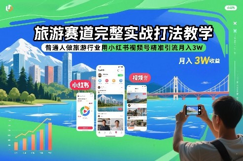 旅游赛道完整实战打法教学,普通人做旅游行业用小红书视频号精准引流月入3W-网赚副业网