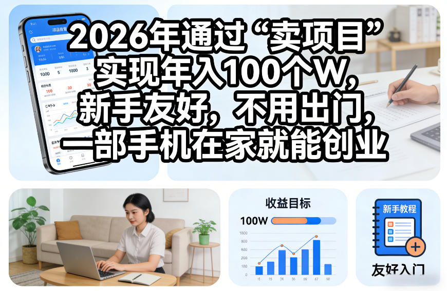 2026年通过“卖项目”实现年入100个W，新手友好，不用出门，一部手机在家就能创业【揭秘】-网赚副业网