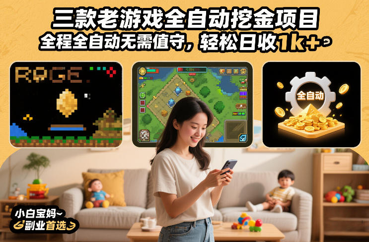三款老游戏全自动挖金项目,全程全自动无需值守,轻松日收1k+,小白宝妈副业首选【揭秘】-网赚副业网