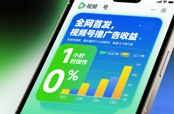 全网首发,视频号撸广告收益,无任何成本,每天操作1个小时即可,收益几十到几张-网赚副业网