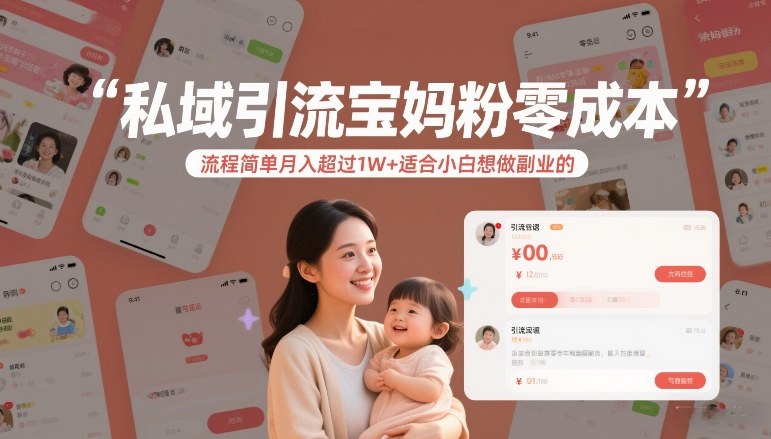 私域引流宝妈粉零成本流程简单月入超过1W+适合小白想做副业的-网赚副业网