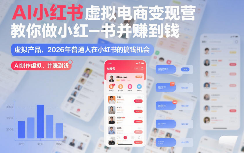 AI小红书虚拟电商变现营,教你做小红书并賺到钱,虚拟产品,2026年普通人在小红书的搞钱机会(更新中)-网赚副业网