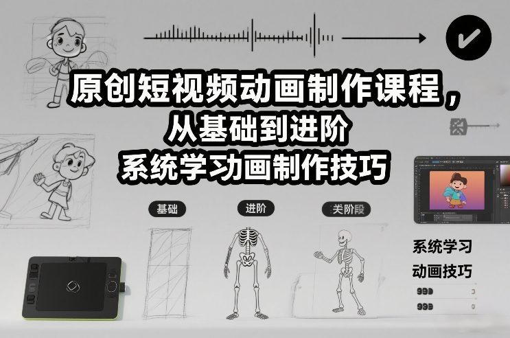 原创短视频动画制作课程,从基础到进阶,系统学习动画制作技巧-网赚副业网
