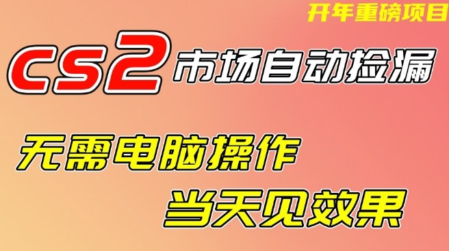 CS2市场自动捡漏项目,无需电脑操作,无需进入游戏,当天见效果,支持任何形式验证【揭秘】-网赚副业网