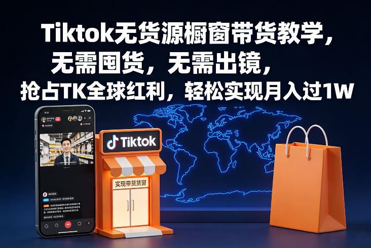 Tiktok无货源橱窗带货教学,无需囤货,无需出镜,抢占TK全球红利,轻松实现月入过1W-网赚副业网