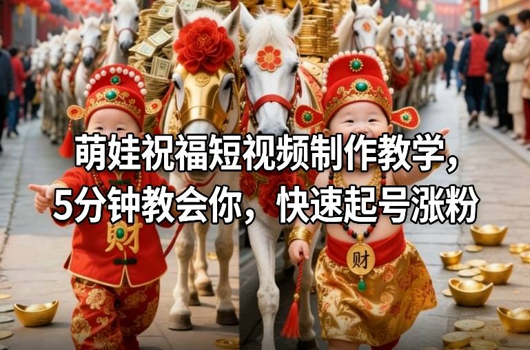 萌娃祝福短视频制作教学,5分钟教会你,快速起号涨粉-网赚副业网