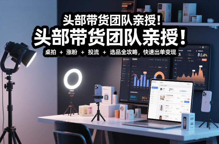 头部带货团队亲授！专业短视频实拍带货课：桌拍+涨粉+投流+选品全攻略，快速出单变现，月入2w+-网赚副业网
