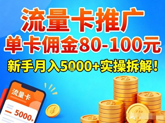 流量卡推广,单卡佣金80-100,新手月入5k+实操拆解!-网赚副业网