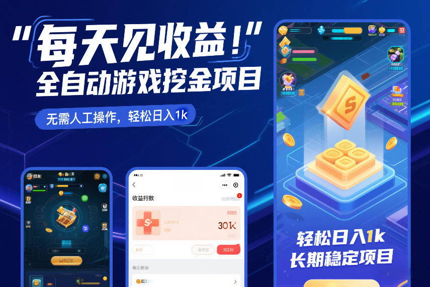 每天见收益,全自动游戏挖金项目,无需人工操作,轻松日入1k,长期稳定项目【揭秘】-网赚副业网