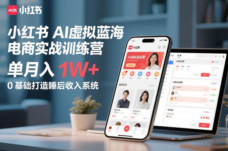 小红书AI虚拟蓝海电商实战训练营,单月入1W+,0基础打造睡后收入系统-网赚副业网