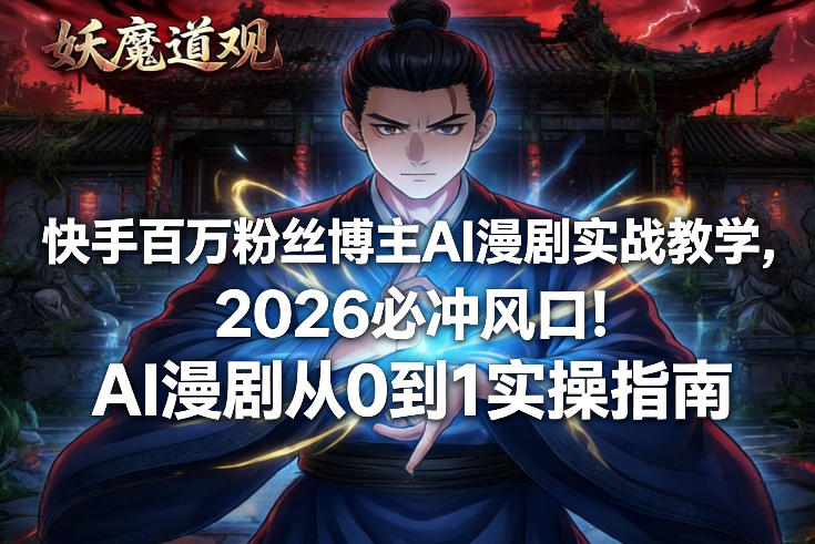 快手百万粉丝博主AI漫剧实战教学,2026必冲风口!AI漫剧从0到1实操指南-网赚副业网