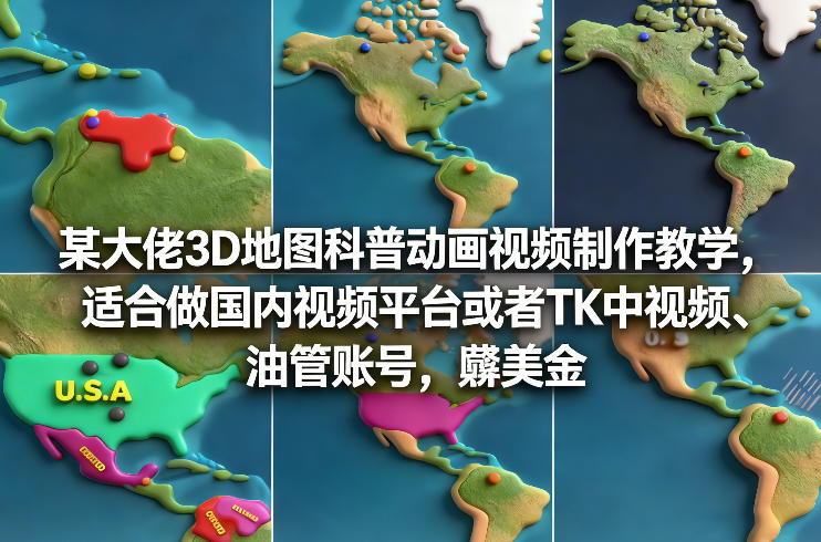 某大佬3D地图科普动画视频制作教学,适合做国内视频平台或者TK中视频、油管账号,賺美金-网赚副业网