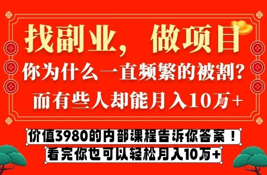 价值3980的网创内部课程，告诉你互联网创业月入10个W的秘密【揭秘】-网赚副业网