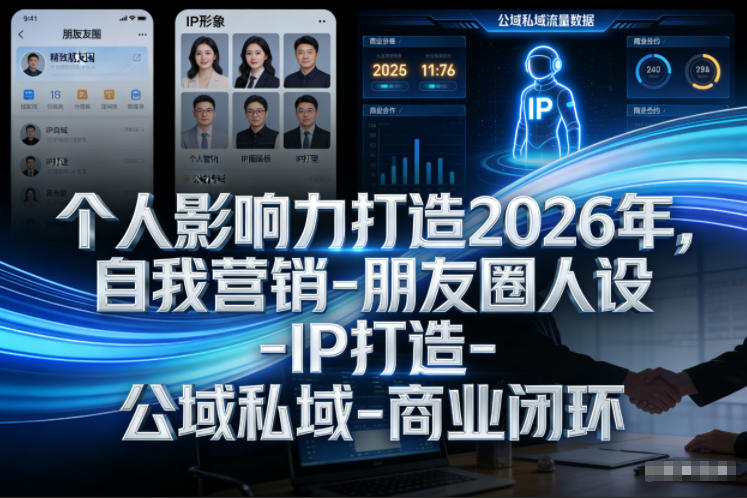 个人影响力打造2026年,自我营销-朋友圈人设-IP打造-公域私域-商业闭环-网赚副业网
