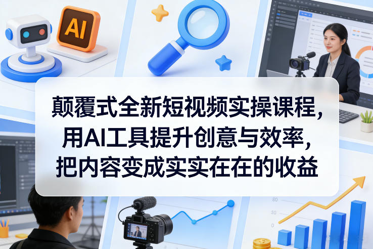 颠覆式全新短视频实操课程，用AI工具提升创意与效率，把内容变成实实在在的收益-网赚副业网