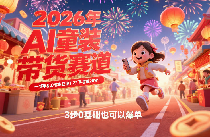 AI童装新春带货赛道,一部手机0成本狂销1.2万件喜提20W+,3步0基础也可以爆单-网赚副业网