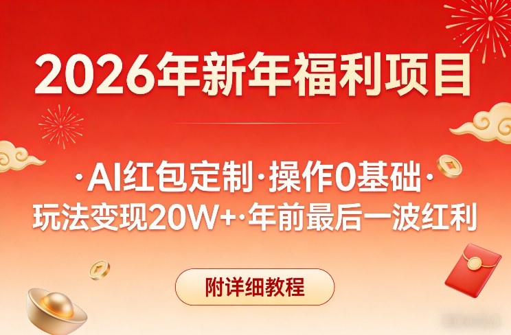 新年福利项目，AI红包定制，操作0基础，玩法变现20W+年前最后一波红利，附详细教程-网赚副业网