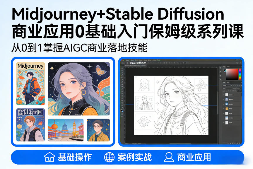 AIGC商业应用Midjourney+Stable Diffusion教程,0基础入门保姆级系列课-网赚副业网