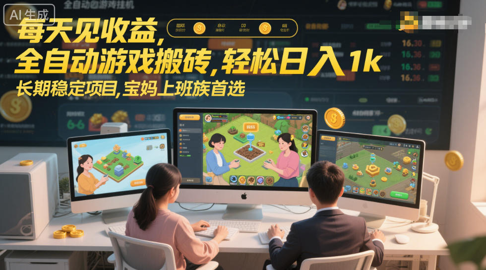 每天见收益，全自动游戏搬砖，轻松日入1k，长期稳定项目，宝妈上班族首选【揭秘】-网赚副业网