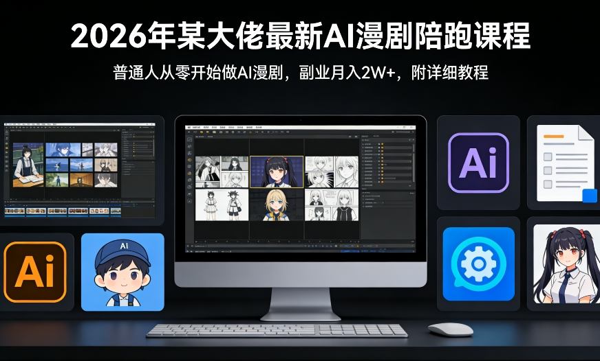 26年某大佬最新Ai漫剧陪跑课程,普通人从零开始做AI漫剧,副业月入2W+-网赚副业网
