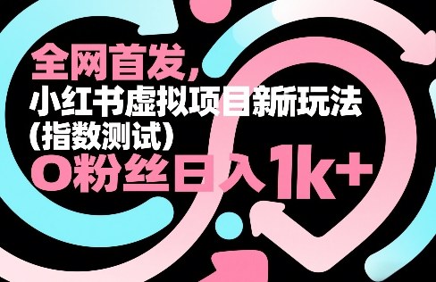 全网首发,小红书虚拟项目新玩法(指数测试),0粉丝日入1k+,整个玩法完整拆解!-网赚副业网