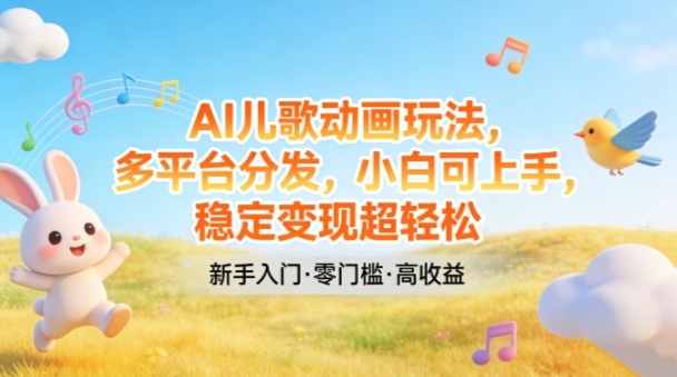 AI儿歌动画玩法,多平台分发,小白可上手,稳定变现超轻松-网赚副业网