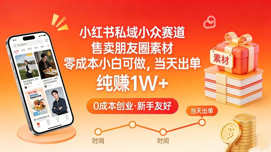 小红书私域小众赛道,售卖朋友圈素材,零成本小白可做,当天出单,月入1W+-网赚副业网