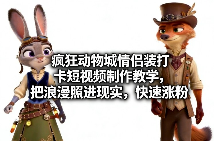 疯狂动物城情侣装打卡短视频制作教学,把浪漫照进现实,快速涨粉-网赚副业网