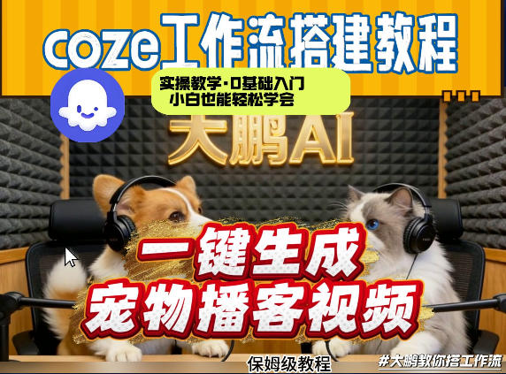 Coze工作流AI一键生成宠物播客视频，全程保姆级教程，零基础小白保姆级教学-网赚副业网