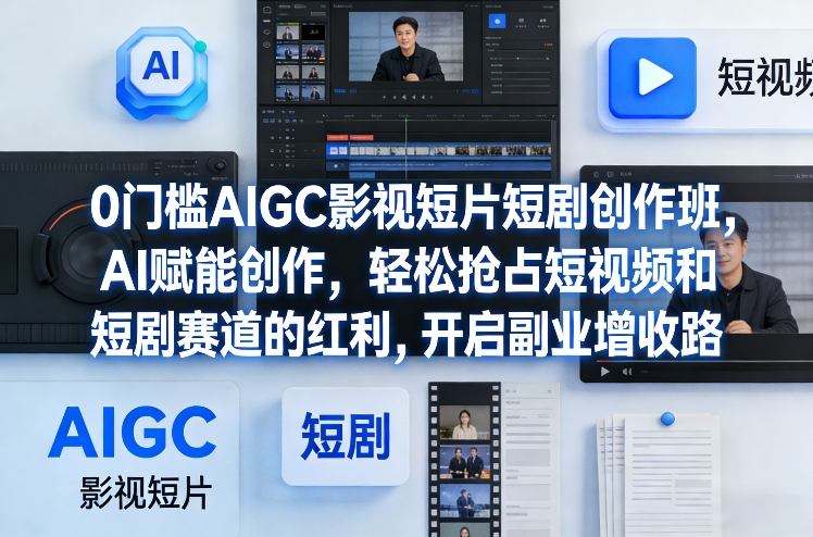 0门槛AIGC影视短片短剧创作班,AI赋能创作,轻松抢占短视频和短剧赛道的红利,开启副业增收路-网赚副业网