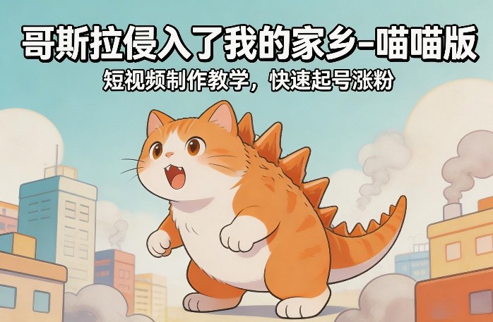 哥斯拉侵入了我的家乡–喵喵版短视频制作教学,快速起号涨粉-网赚副业网