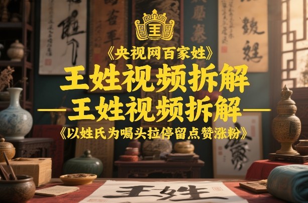 央视网百家姓–王姓视频拆解,以姓氏为噱头拉停留点赞涨粉-网赚副业网