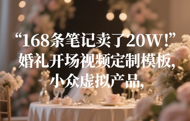 168条笔记卖了20W!婚礼开场视频定制模板,小众虚拟产品-网赚副业网