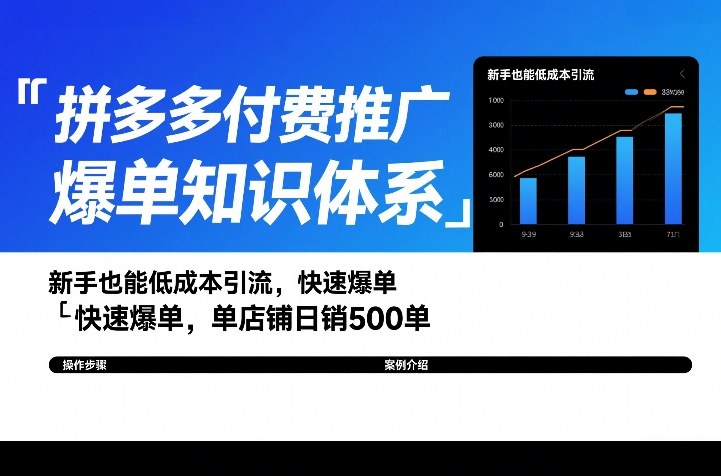 拼多多付费推广爆单知识体系,新手也能低成本引流,快速爆单,单店铺日销500单-网赚副业网