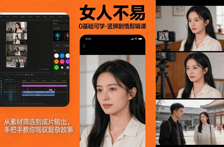 0基础可学!《女人不易》竖屏剧情剪辑课,从素材筛选到成片输出,手把手教你驾驭复杂故事-网赚副业网