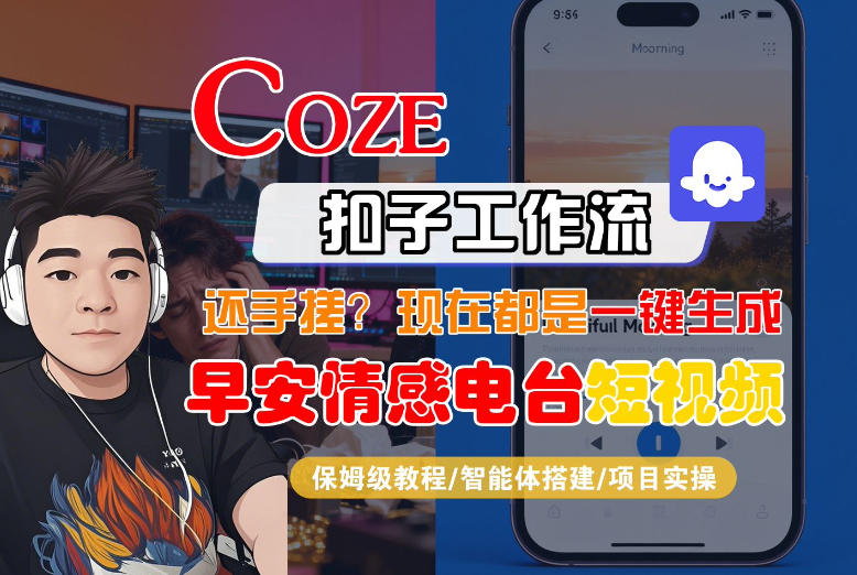 【Coze工作流搭建实操教程】【coze】早安情感电台日签视频还在手动做？用扣子工作流自动生成，省时90%-网赚副业网