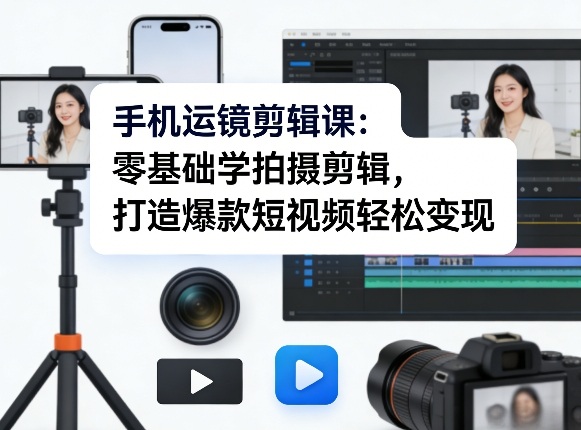 手机运镜剪辑课:零基础学拍摄剪辑,打造爆款短视频轻松变现-网赚副业网