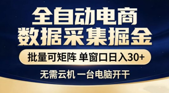 独家电商数据全自动采集项目,批量可矩阵,单窗口轻松日入3张+【揭秘】-网赚副业网