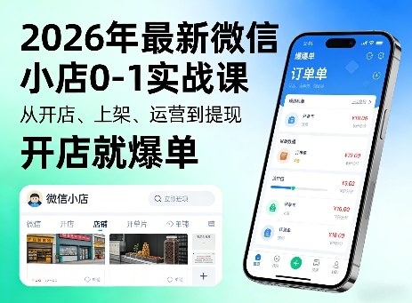2026年最新微信小店0-1实战课,从开店、上架、运营到提现,开店就爆单-网赚副业网