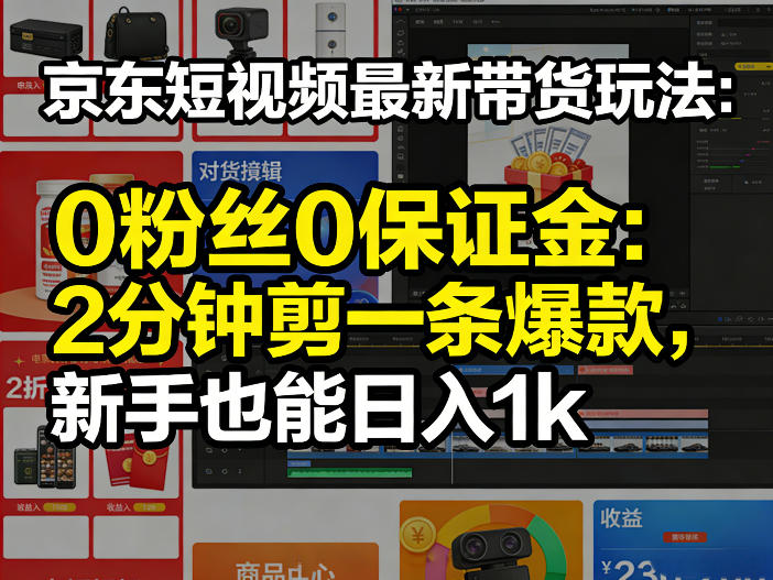 京东短视频最新带货玩法，0粉丝0保证金，2分钟剪一条爆款，新手也能日入1k+【揭秘】-网赚副业网
