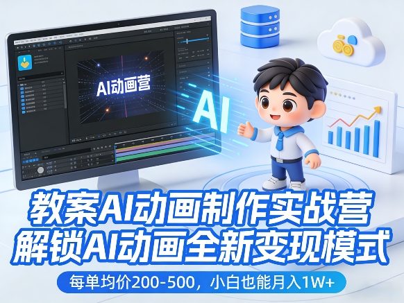 教案AI动画制作实战营,解锁AI动画全新变现模式,每单均价200-500,小白也能月入1W+-网赚副业网