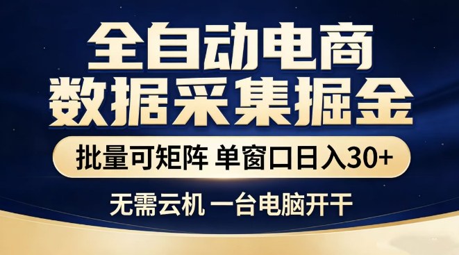 全自动电商数据集掘金,批量可矩阵,单窗口日入30+,无需云机,一台电脑开干【揭秘】-网赚副业网