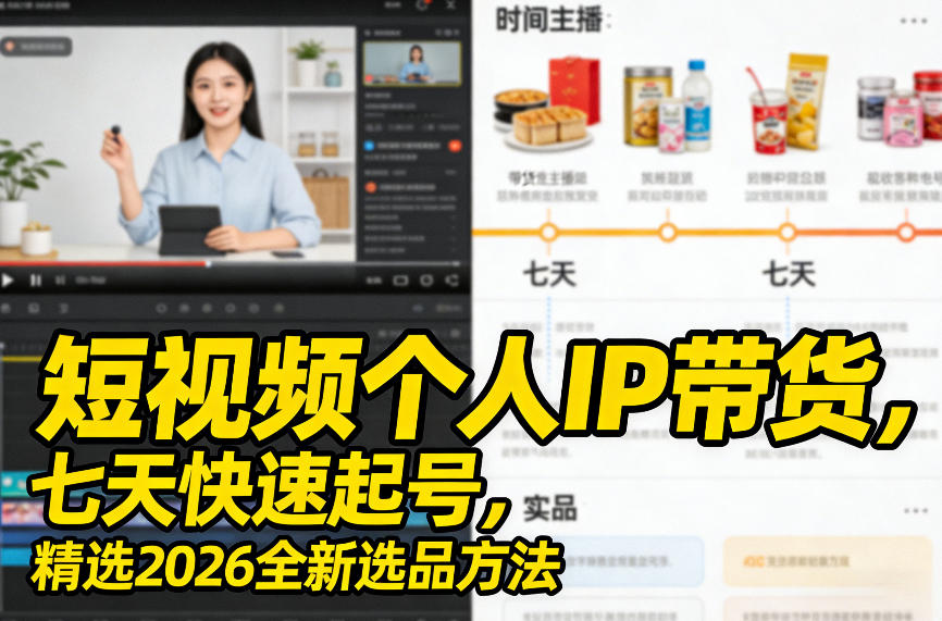短视频个人IP带货,七天快速起号,精选2026全新选品方法-网赚副业网