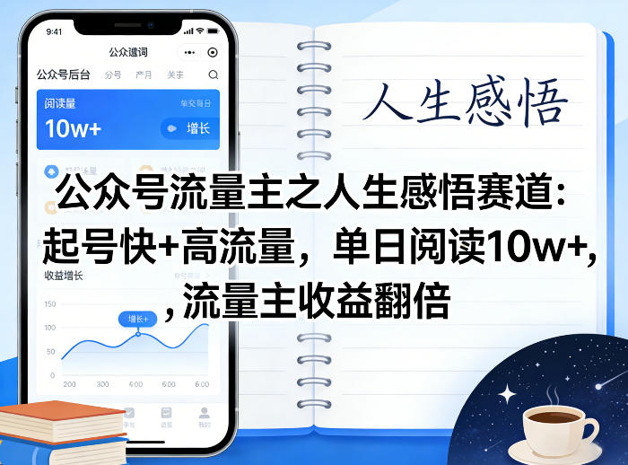 公众号流量主之人生感悟赛道,起号快+高流量,单日阅读10w+,流量主收益翻倍-网赚副业网